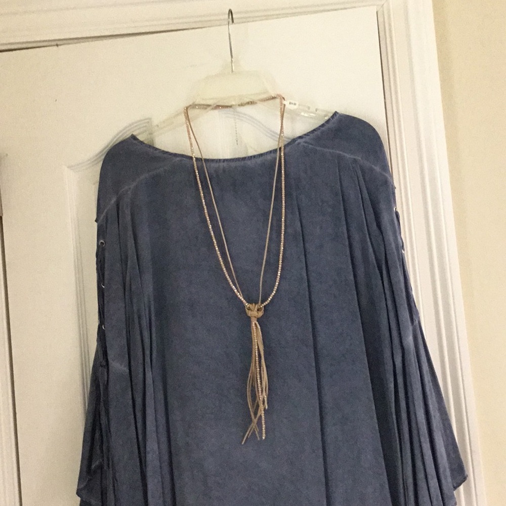 Denim long sleeve dress, necklace included